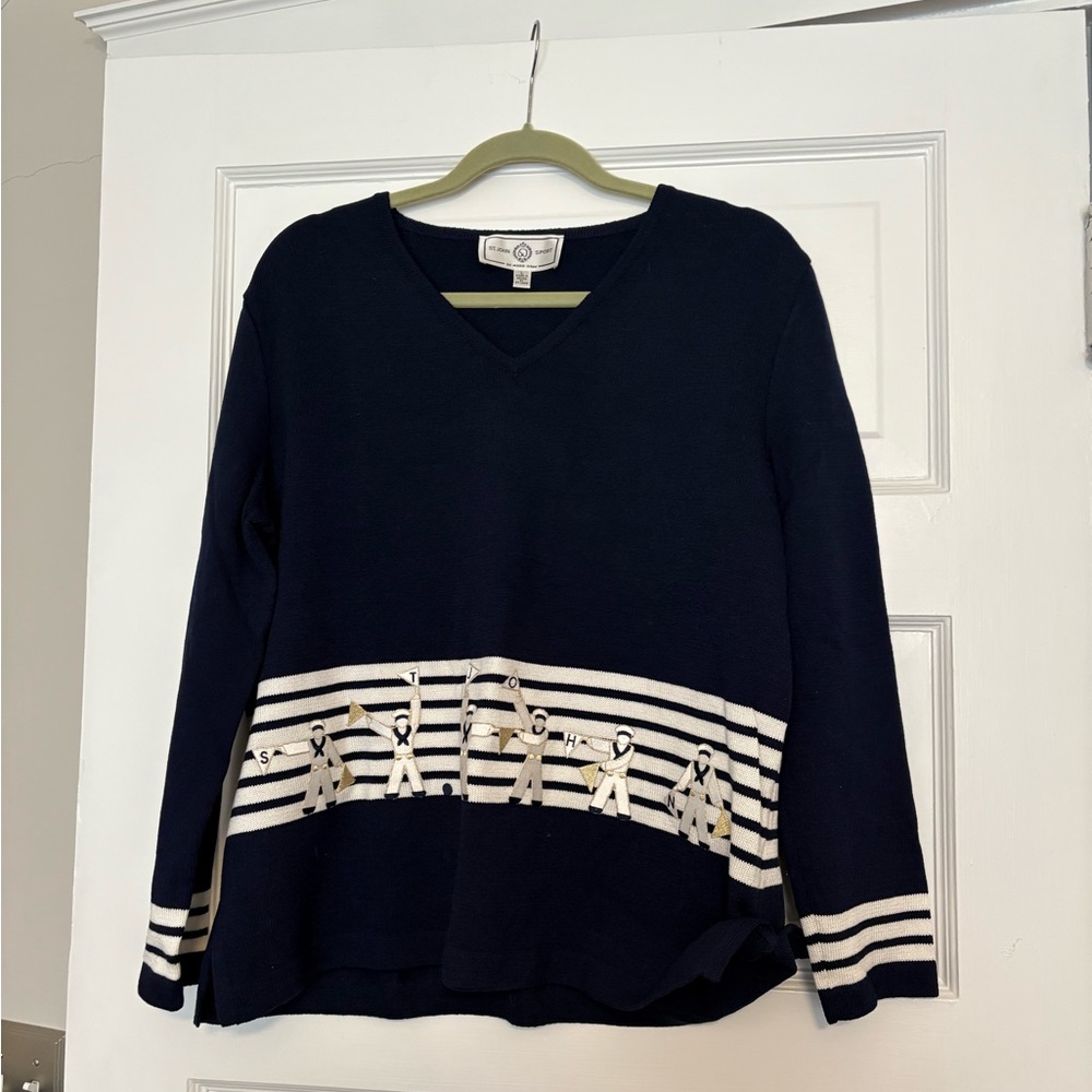 St John V-Neck Sweater with Striped Detail
